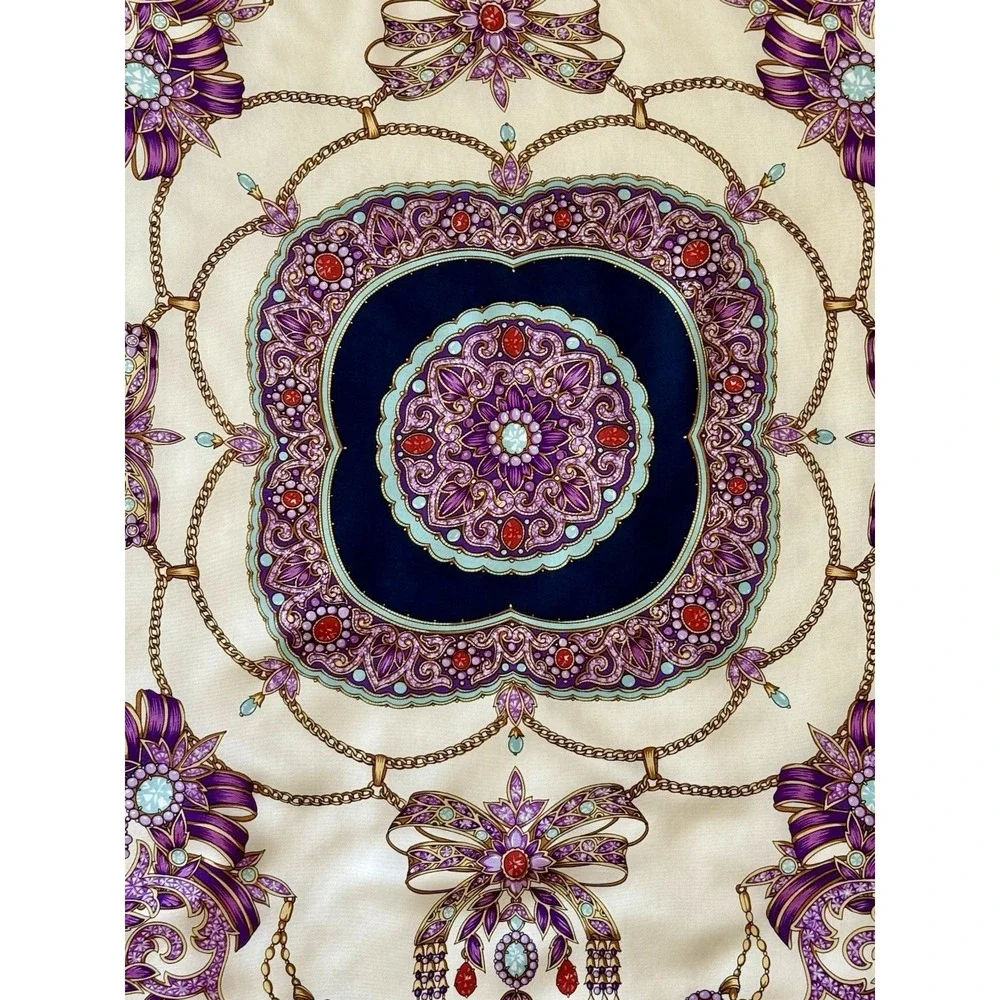 ECHO For Nordstrom Blue/Cream Gem/Jewels Square 100% Silk Scarf 35